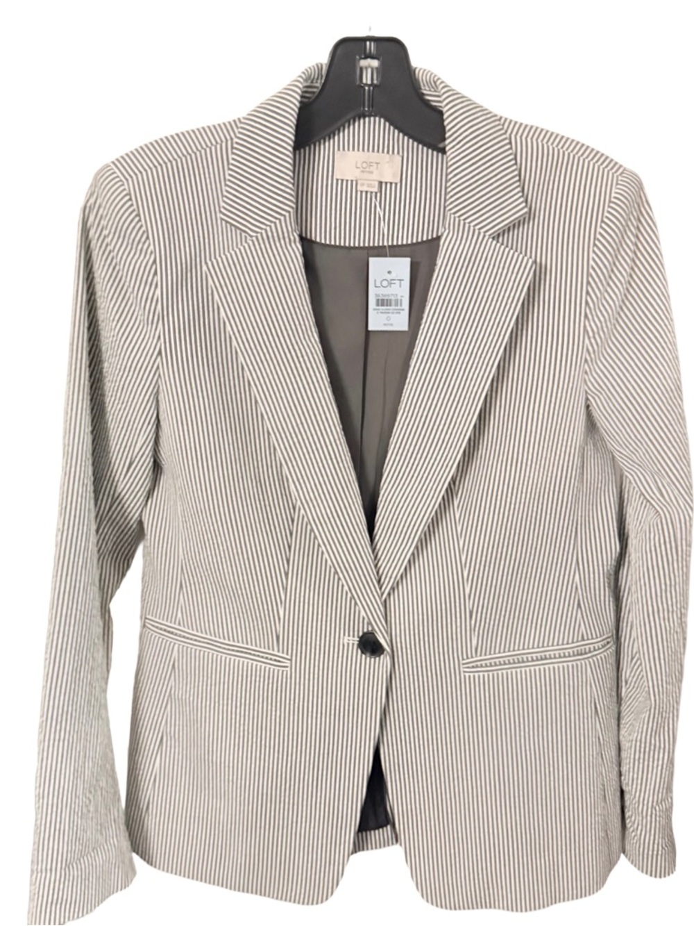 Ann Taylor Loft Size 0 Petite Gray & White Seersucker Blazer Classic NWT